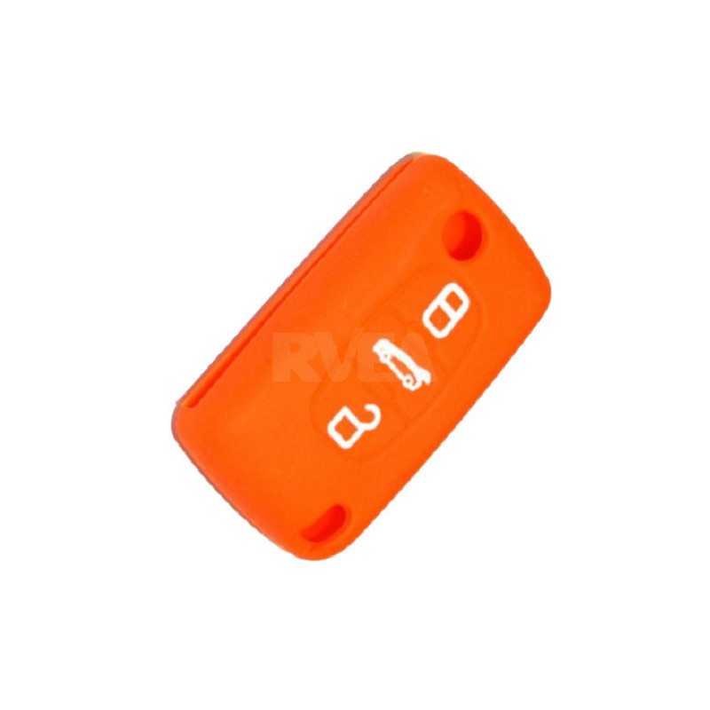 Housse silicone orange pour boitier plip 3 boutons Peugeot 207, 307, 407
