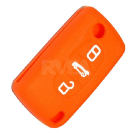 Housse silicone orange pour boitier plip 3 boutons Peugeot 207, 307, 407