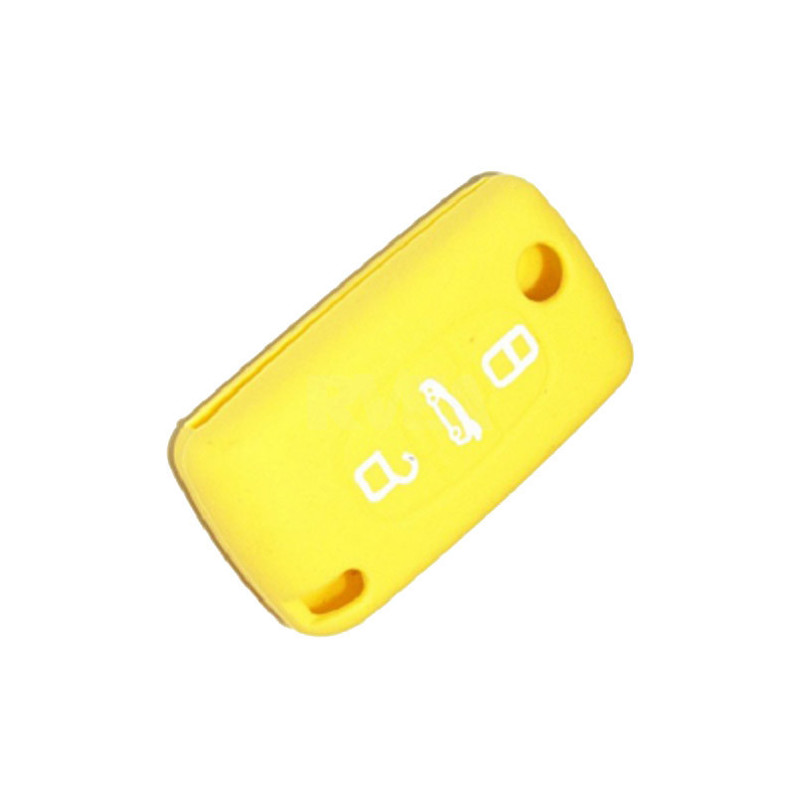 Housse silicone jaune pour boitier plip 3 boutons Peugeot 207, 307, 407
